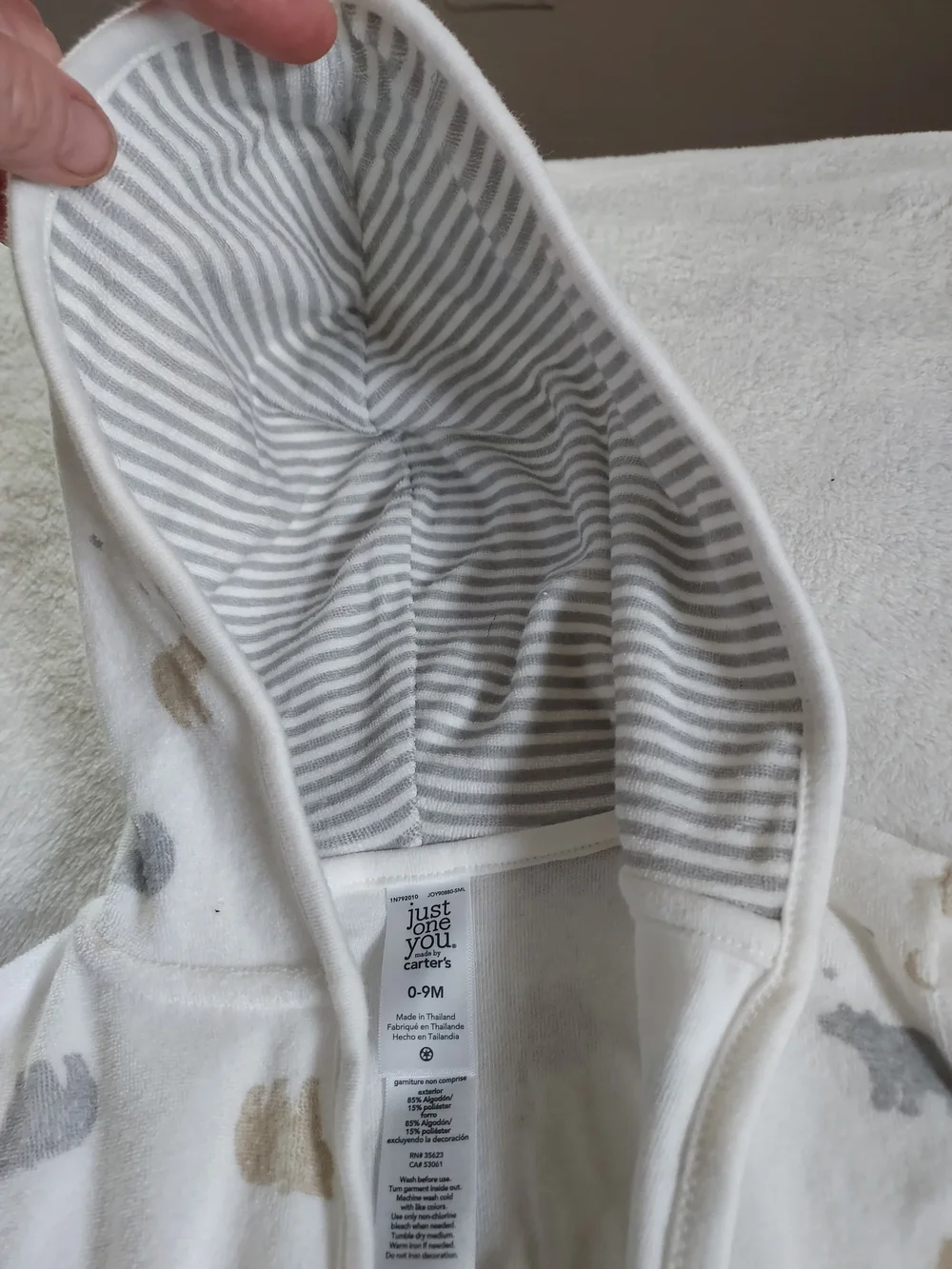 Carter's Cream Hooded Kids Robe with Gray & Tan Bear Print Bath Time Pool Summer